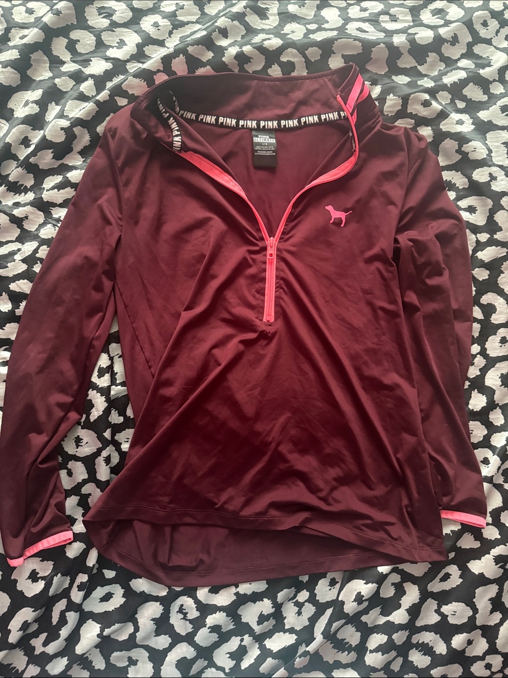 PINK Victoria's Secret Maroon Quarter-Zip Pullover with Pink Trim